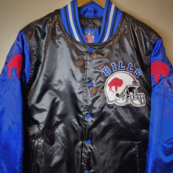 Buffalo Bills Jacket Satin Bomber Coat NFL Team Varsity Button Mens Medium New! - Picture 2 of 12